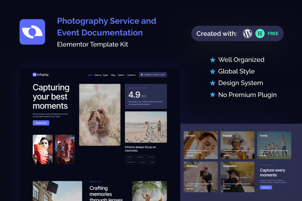 Inframe – Photography Service & Event Documentation Elementor Template Kit – 0 Sold!