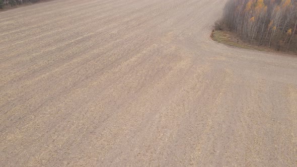 Empty Plowed Field in Autumn Aerial View