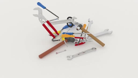 Various kinds of repair tools fell to the ground