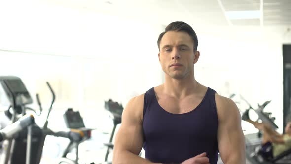 Handsome Muscular Man Posing, Gym Service, Personal Trainer, Sport Motivation