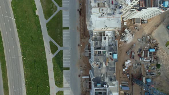 Aerial Photography Of The Construction Site. Construction Of Modern Multi Storey Buildings