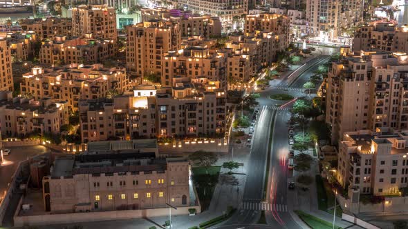 The Old Town Residential Buildings Aerial Timelapse in Downtown Dubai UAE