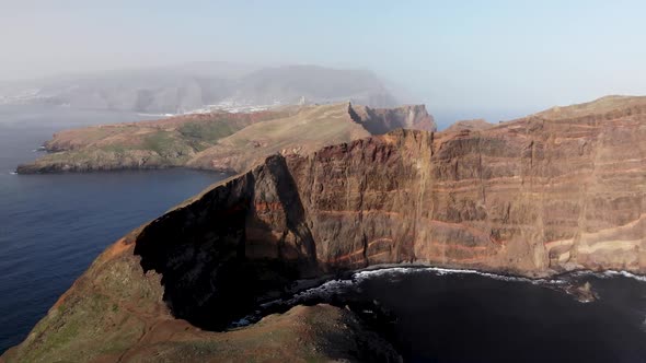 Aerial Panning Shot of Ponta de Sao Lourenco Coastline, Madeira Island, Portugal