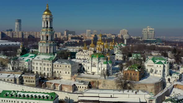 Beautiful winter top view of the Kiev-Pechersk Lavra.