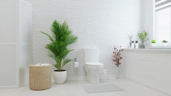 White Toilet  With Brick Wall