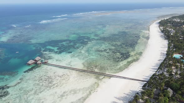 Aerial View of the Indian Ocean Near the Shore of the Island of Zanzibar Tanzania Slow Motion