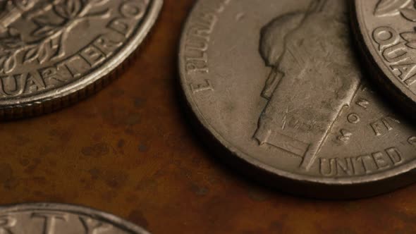 Rotating stock footage shot of American monetary coins 