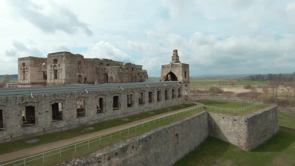 Aerial View of Beautiful Historic Ruins of the Krzyztopor Castle Poland