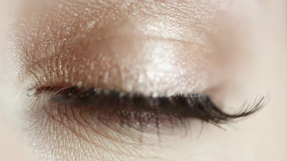 Up close view of woman's eye closed