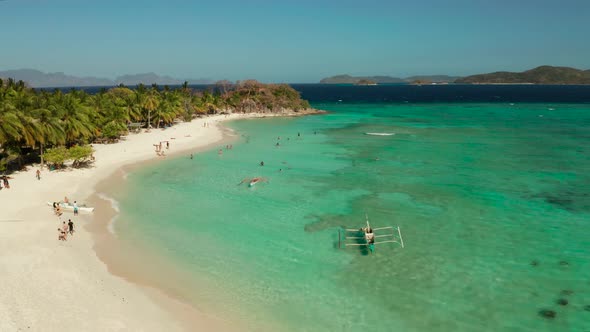 Torpical Island with White Sandy Beach Top View