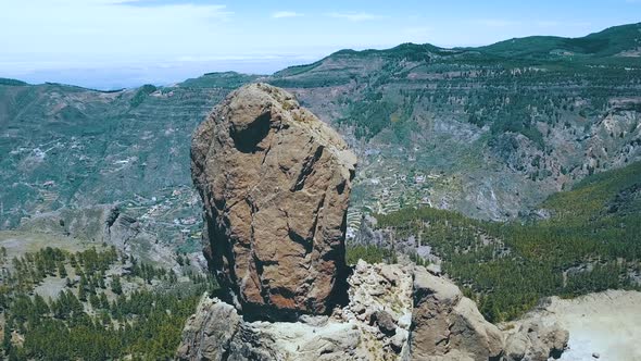 Aerial Shot Of Roque Nublo In Gran Canaria, Spain.