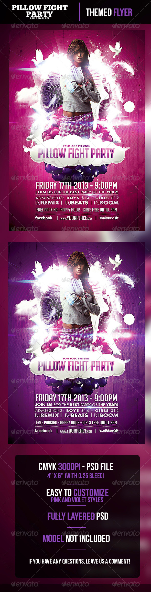 Pillow Fight Party Flyer Template