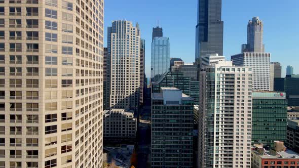 aerial footage buildings in chicago downtown