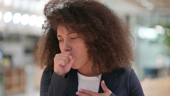 Sick Young African Businesswoman Coughing Throat Soar