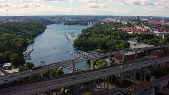 Stockholm, Sweden. Aerial Drone summer view of a beautiful lake