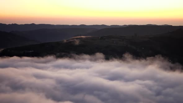 Clouds and Mist in Mountain, High Peaks with Forest, Wonderful Morning Sunrise Natural Landscape