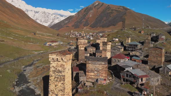 View of the Ushguli Village at the Foot of Mt