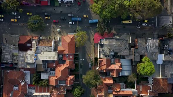 Top-down aerial view of neighbourhood in Bogota, Colombia, South America