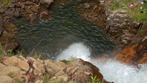 Camera Moves From Pool To Stormy Stream in Rocky Canyon