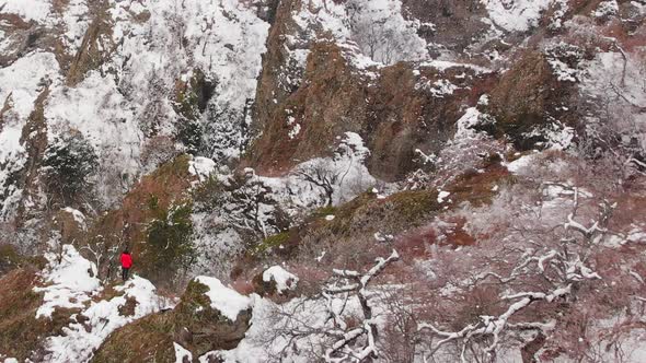 Female Person Standing In Scenic Location Over Canyons In Winter, Georgia
