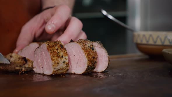 Chef Cuts Juicy Pork Steak