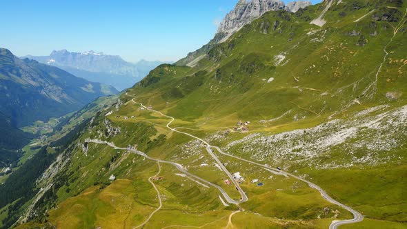 Klausen Pass Mountain Road in Switzerland  View From Above
