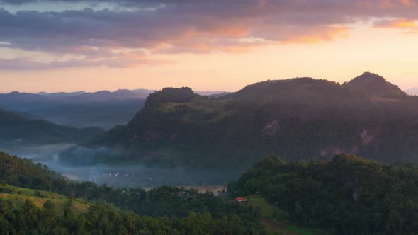 Panorama mountain landscape with Mist at morning, Baan jabo viewpoint.