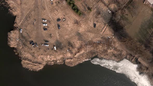 Aerial View Like Beach People Resting Eating Cooking