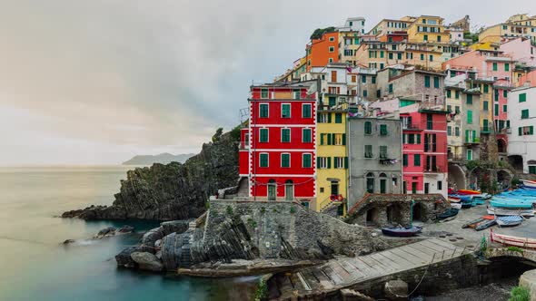 Time Lapse of the beautiful and scenic seaside village of Riomaggiore in Italy