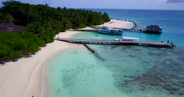 Natural above clean view of a white sandy paradise beach and aqua turquoise water background 