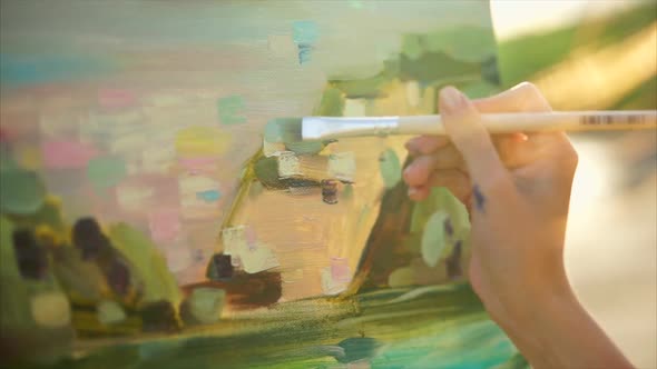 Close Up View of Process of Painting Oil Picture
