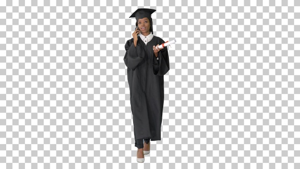 African American female student in graduation, Alpha Channel