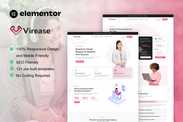 Virease – Virtual Assistant Service Elementor Pro Template Kit – 0 Sold!