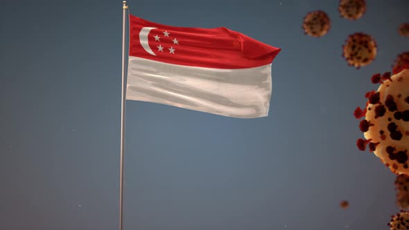 Singapore Flag With Corona Virus Attack 4K