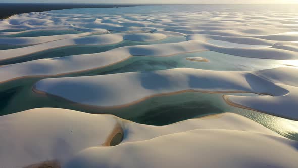 Dunes and rainwater lakes of Lencois Maranhenses, Brazil. Tourism international travel landmark.