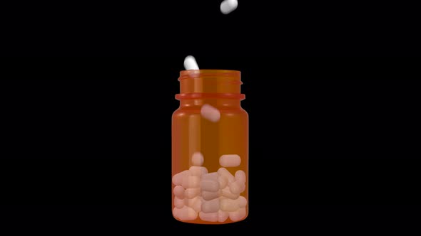 Slow Motion Pills Falling Into A Medicine Bottle