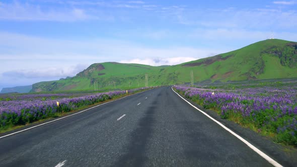 FPV of Car Driver POV Driving Along Countryside Road of Southern Iceland