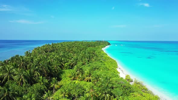 Aerial top view travel of exotic shore beach journey by transparent ocean and white sand background 