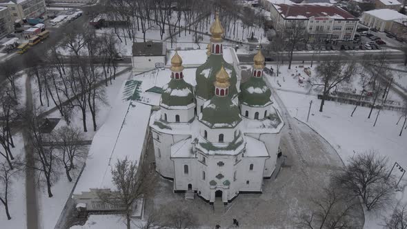 Air View From a Drone to the City of Nizhyn in Chernihiv in Winter