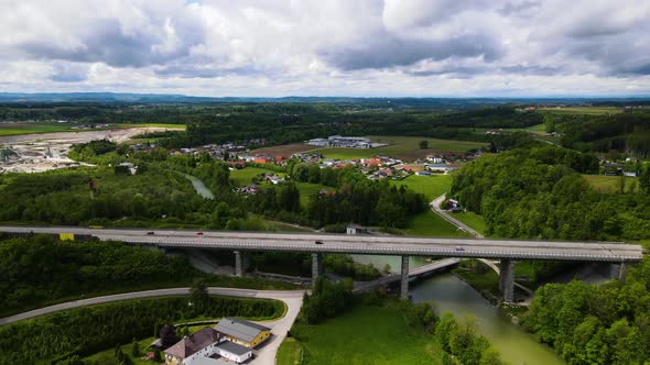 Highway on the River with Forest Drone Video