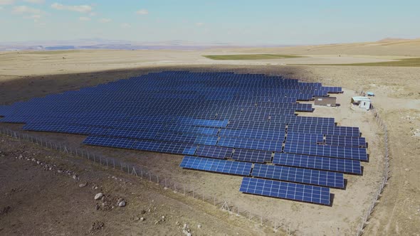 Aerial View of Solar Panels Farm or Solar Cell in the Fields Green Energy