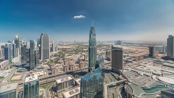 Dubai International Financial Centre District with Modern Skyscrapers Timelapse