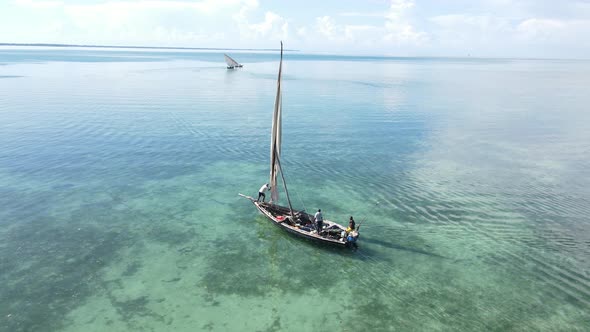 Boats in the Ocean Near the Coast of Zanzibar Tanzania Slow Motion