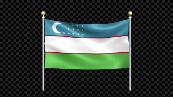 Uzbekistan Flag Waving In Double Pole Looped