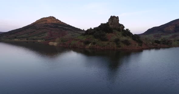 Low to the Lake Footage of Lac Du Salagou in a Cold Beautiful Sunset Shot