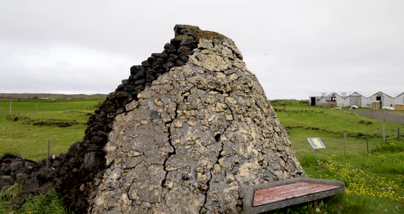 Selatandar ruins in Grindavik, Iceland with gimbal video moving in slow motion.