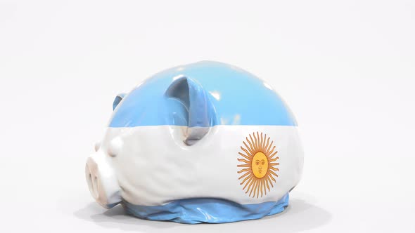 Deflating Inflatable Piggy Bank with Flag of Argentina