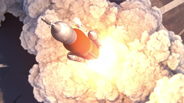 Launch Of Heavy Carrier Rocket Space Launch System . Aerial View. alt