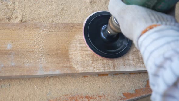 Close Up of Woodworking Tool in Hand of Professional Worker. Unrecognizable Carpenter Working in His