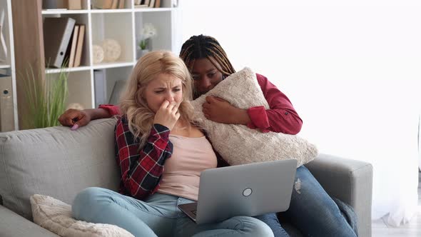 Girls Weekend Friends Watching Horror Movie Laptop